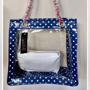 SCORE Game Day Red, White & Blue Polka Dot Clear Tote Bag